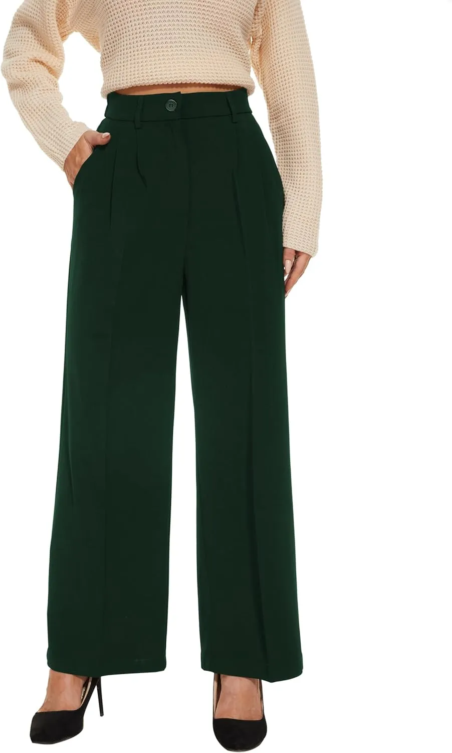 FUNYYZO Wide Leg Pants Women's High Elastic Waisted in The Back Business Work Trousers Long Straight Suit Pants