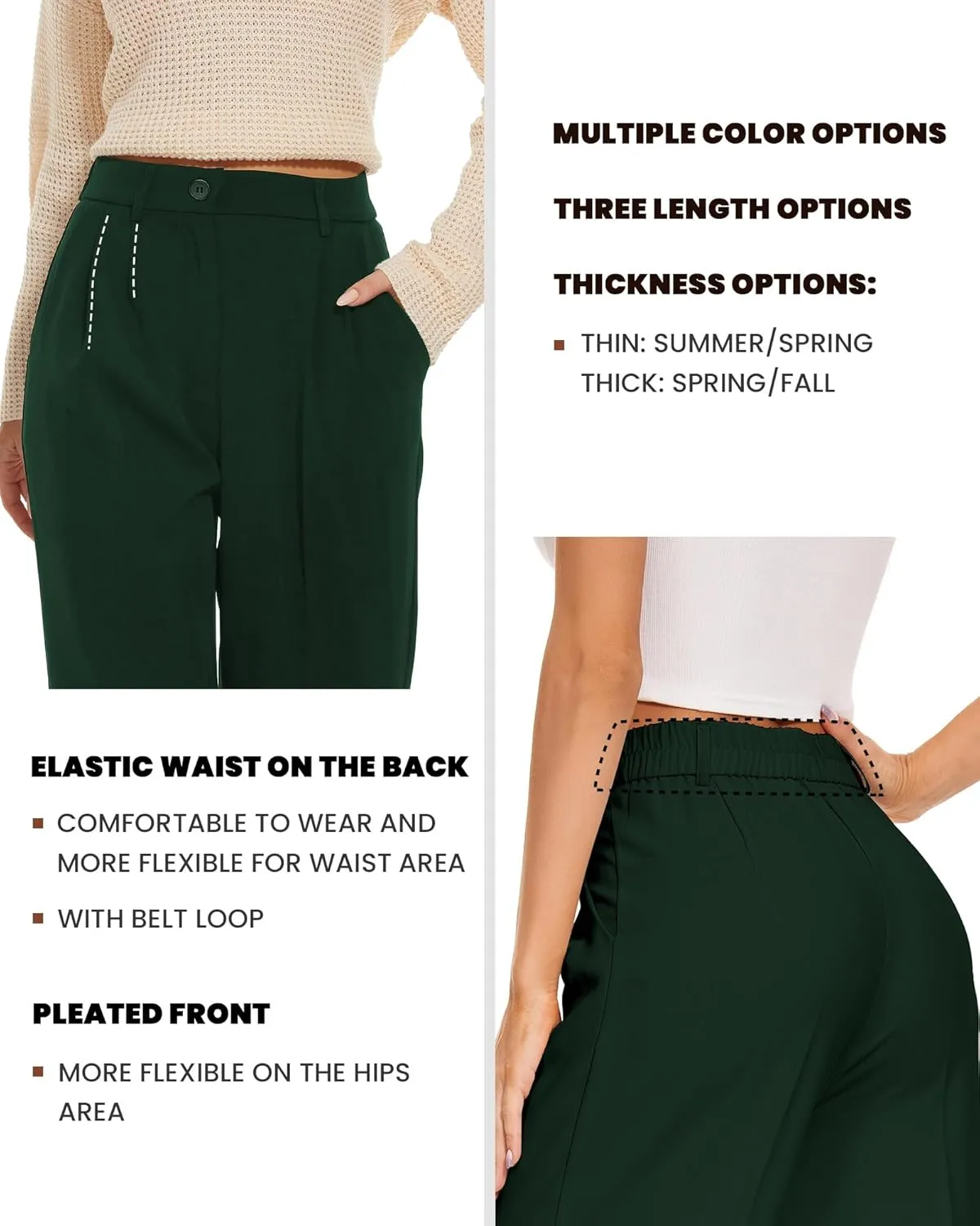 FUNYYZO Wide Leg Pants Women's High Elastic Waisted in The Back Business Work Trousers Long Straight Suit Pants