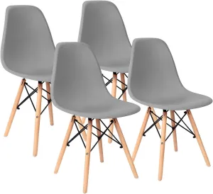 Furniwell Pre Assembled Modern Style Dining Chair Mid Century Modern DSW Chairs, Indoor Plastic Shell Lounge Plastic Side Chairs Set of 4 (Grey)