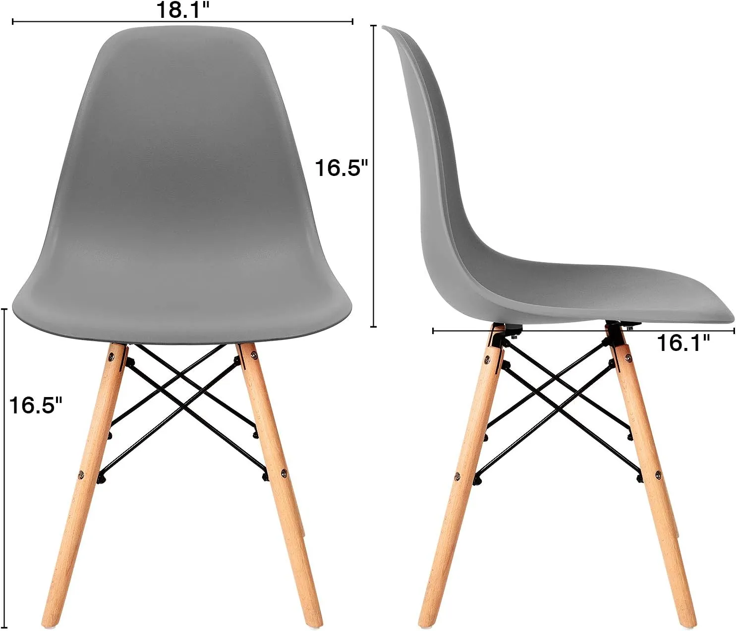 Furniwell Pre Assembled Modern Style Dining Chair Mid Century Modern DSW Chairs, Indoor Plastic Shell Lounge Plastic Side Chairs Set of 4 (Grey)