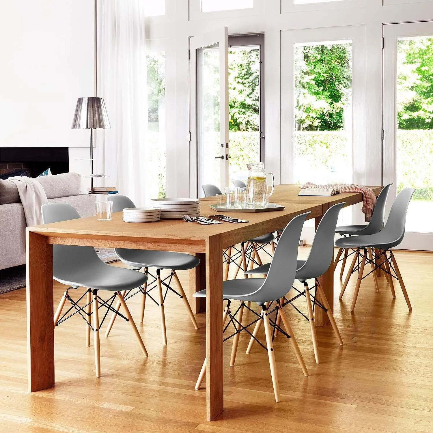 Furniwell Pre Assembled Modern Style Dining Chair Mid Century Modern DSW Chairs, Indoor Plastic Shell Lounge Plastic Side Chairs Set of 4 (Grey)