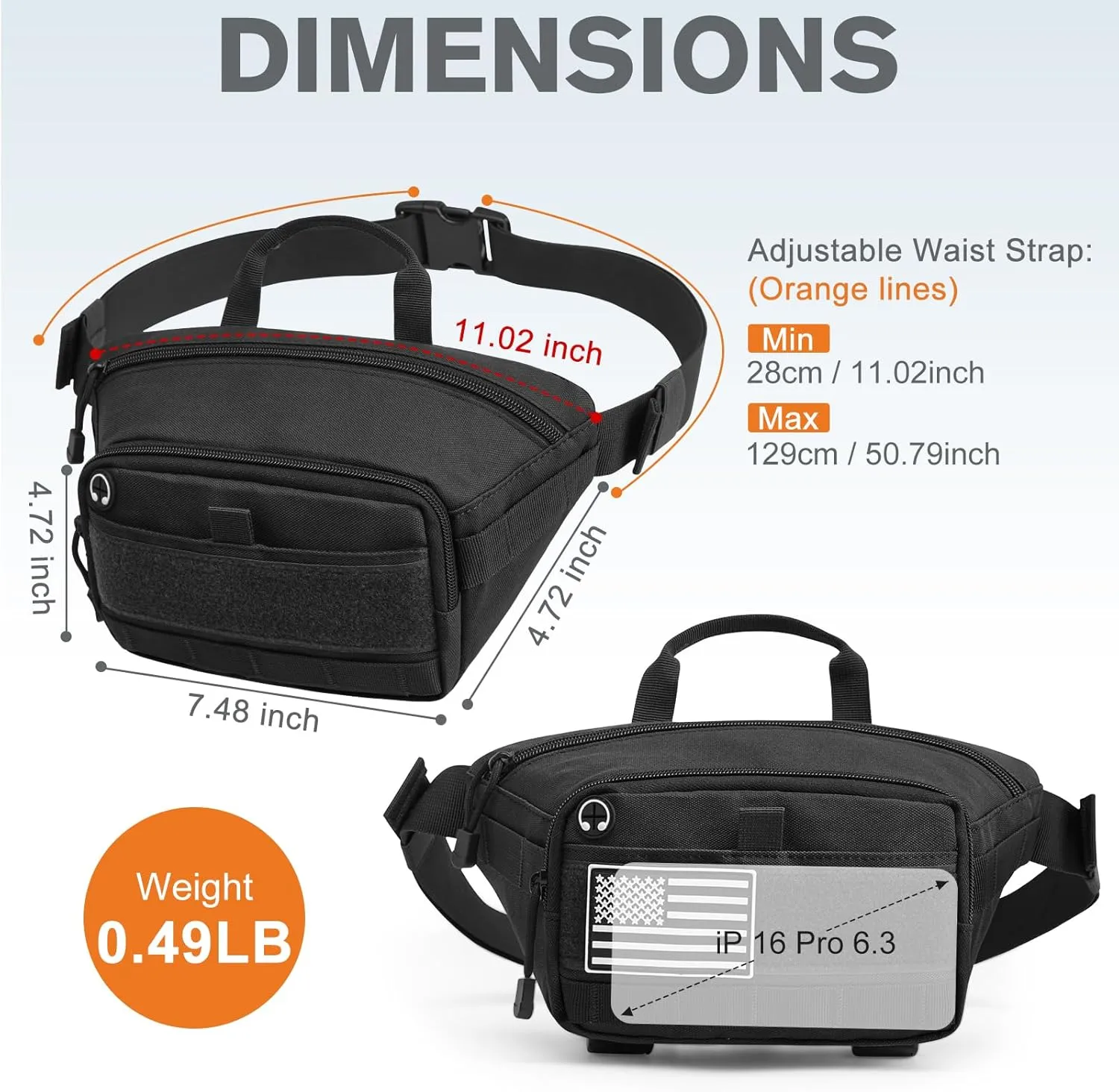 G4Free Tactical Fanny Pack Waist Bag for Men Women, Crossbody Bag Daypack for Walking/Cycling/Hiking (Black)