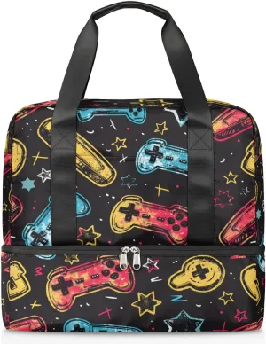 Game Controller theme Travel Duffel Bag Dry Wet Separated Sports Tote Travel Duffle Bag Gym Workout Bag Women Travel Duffel Bag for Women, Travel, Gym, Work
