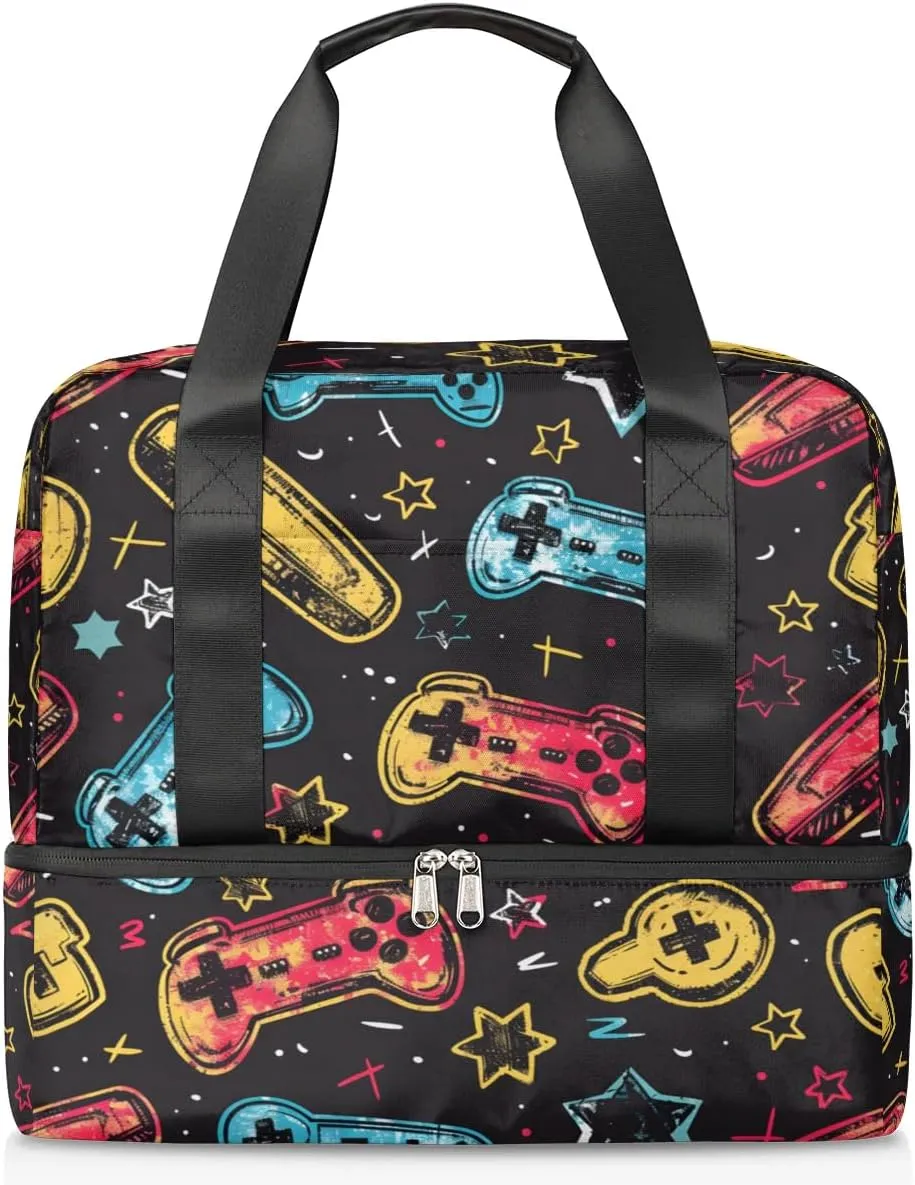 Game Controller theme Travel Duffel Bag Dry Wet Separated Sports Tote Travel Duffle Bag Gym Workout Bag Women Travel Duffel Bag for Women, Travel, Gym, Work