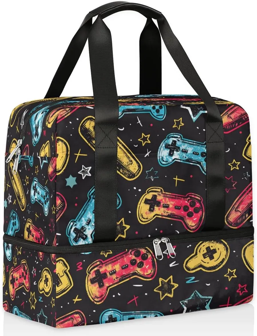 Game Controller theme Travel Duffel Bag Dry Wet Separated Sports Tote Travel Duffle Bag Gym Workout Bag Women Travel Duffel Bag for Women, Travel, Gym, Work