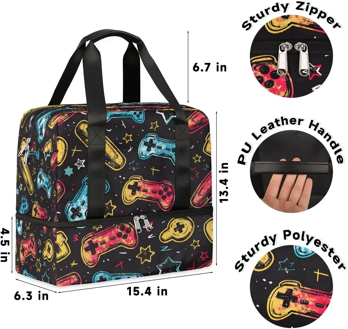 Game Controller theme Travel Duffel Bag Dry Wet Separated Sports Tote Travel Duffle Bag Gym Workout Bag Women Travel Duffel Bag for Women, Travel, Gym, Work