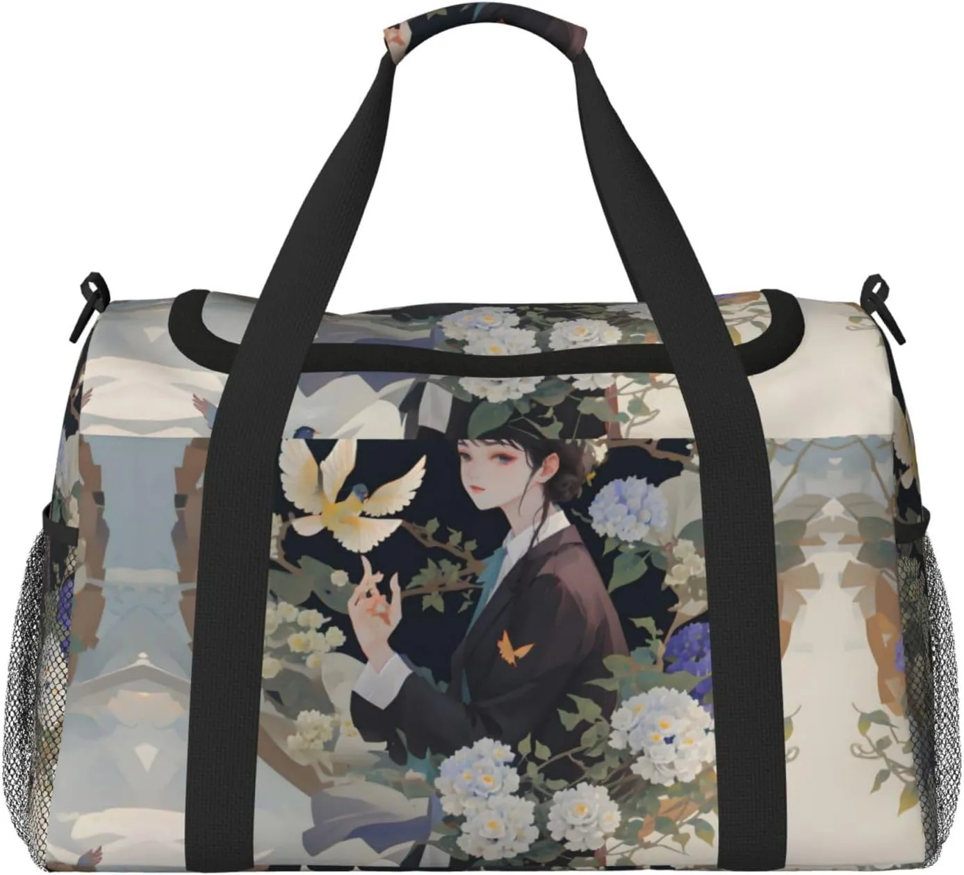 Gardenia Flowers Birds print Personal Item Bag Carry on Bag Underseat Travel Duffel Bags Gym Carry On Sports Bags