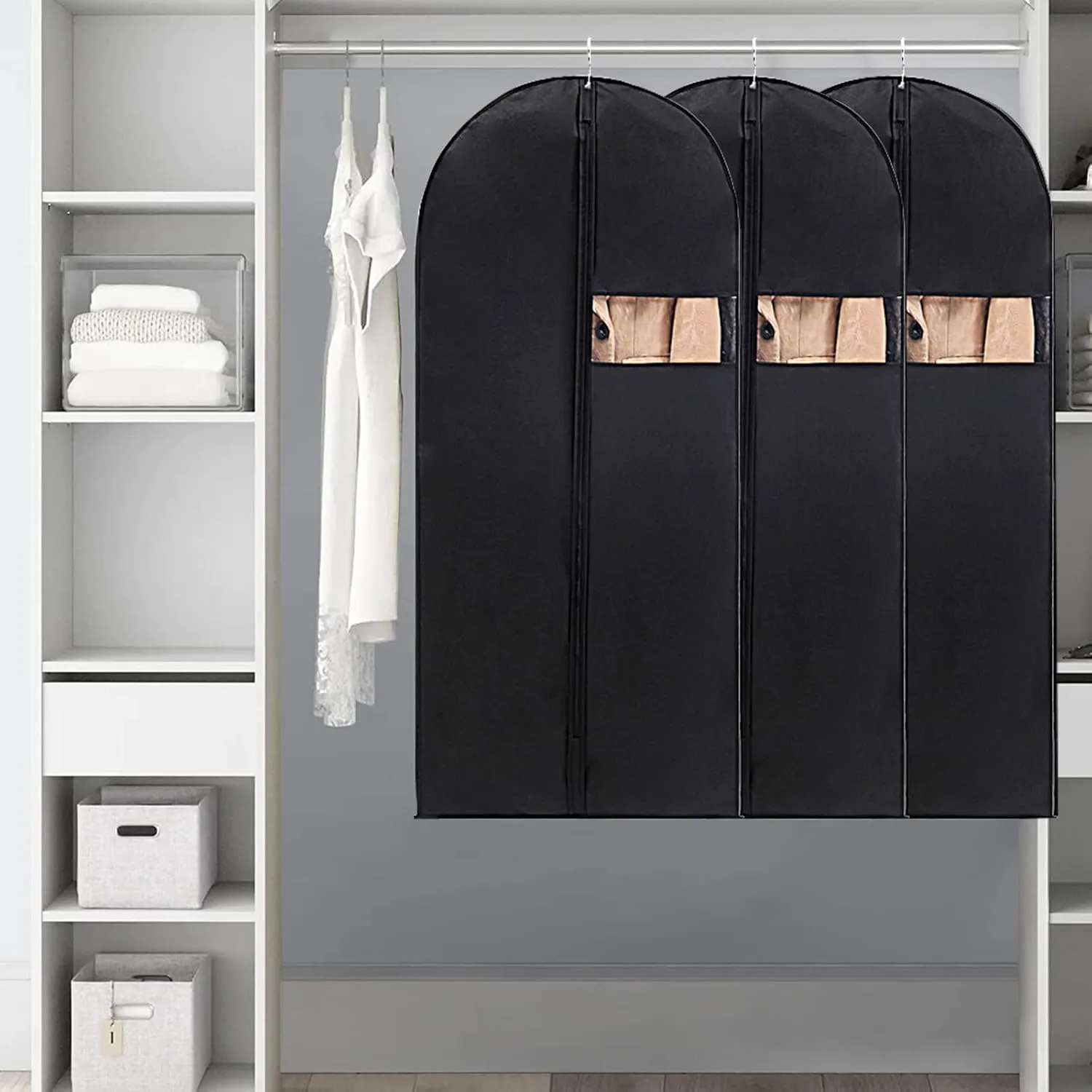 Garment Bag, 24'' x 43'' Suit Bag, 4 Packs, Dress Bags for Gowns, Garment Bags for Travel, Travel Garment Bag, Garment Bags for Hanging Clothes, Washable Suit Cover for Suits, Coats (Black)