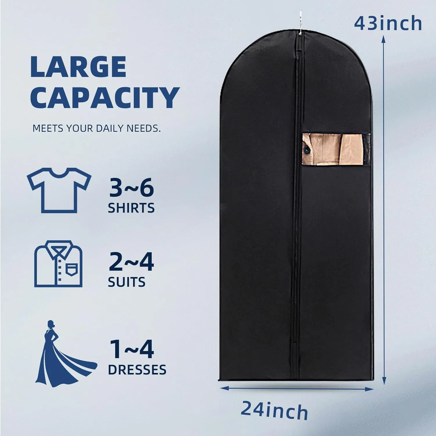 Garment Bag, 24'' x 43'' Suit Bag, 4 Packs, Dress Bags for Gowns, Garment Bags for Travel, Travel Garment Bag, Garment Bags for Hanging Clothes, Washable Suit Cover for Suits, Coats (Black)