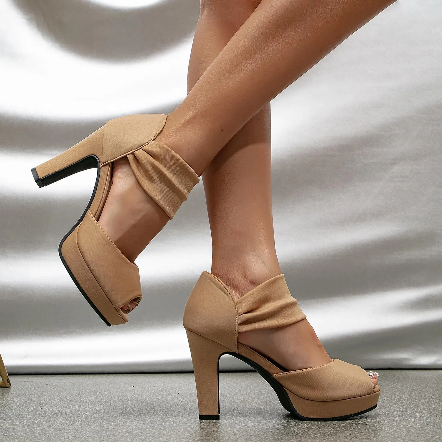 GATUXUS Women's Chunky High Heels Sandals Open Toe Platform Ankle Strappy Sandals Dress Shoes