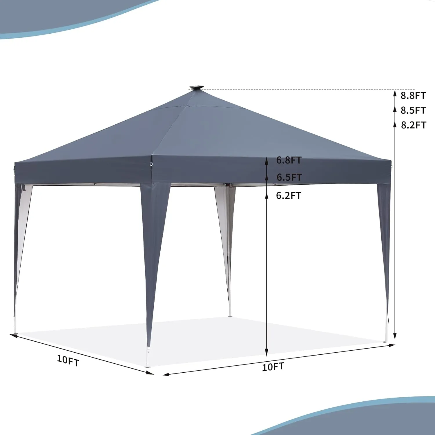 GDY 10ft Instant Lighted Canopy Patio Pop up Gazebo Canopy Tent with Carry Bag and Remote Control, Solar Power and Batteries,Grey.