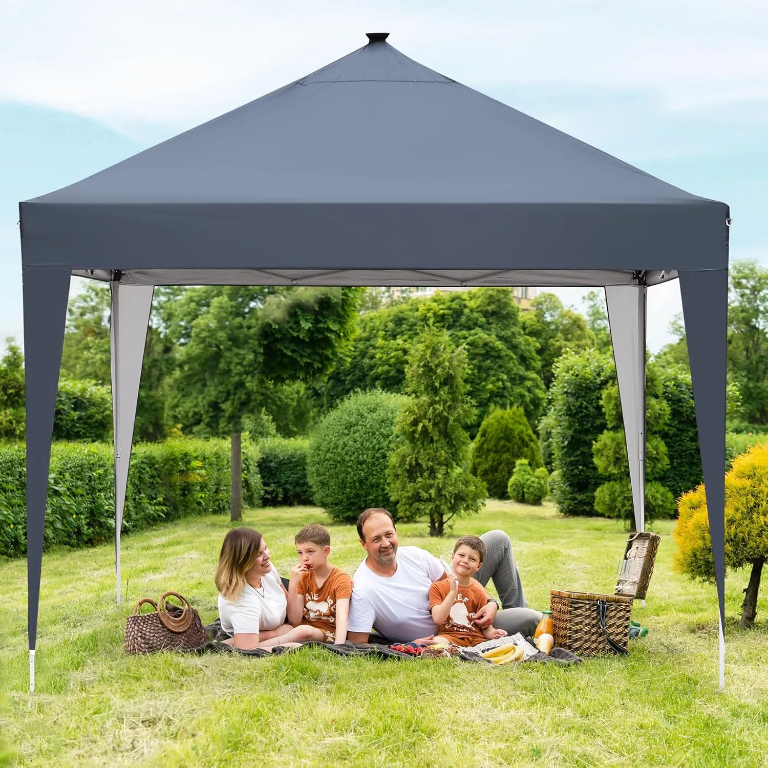 GDY 10ft Instant Lighted Canopy Patio Pop up Gazebo Canopy Tent with Carry Bag and Remote Control, Solar Power and Batteries,Grey.