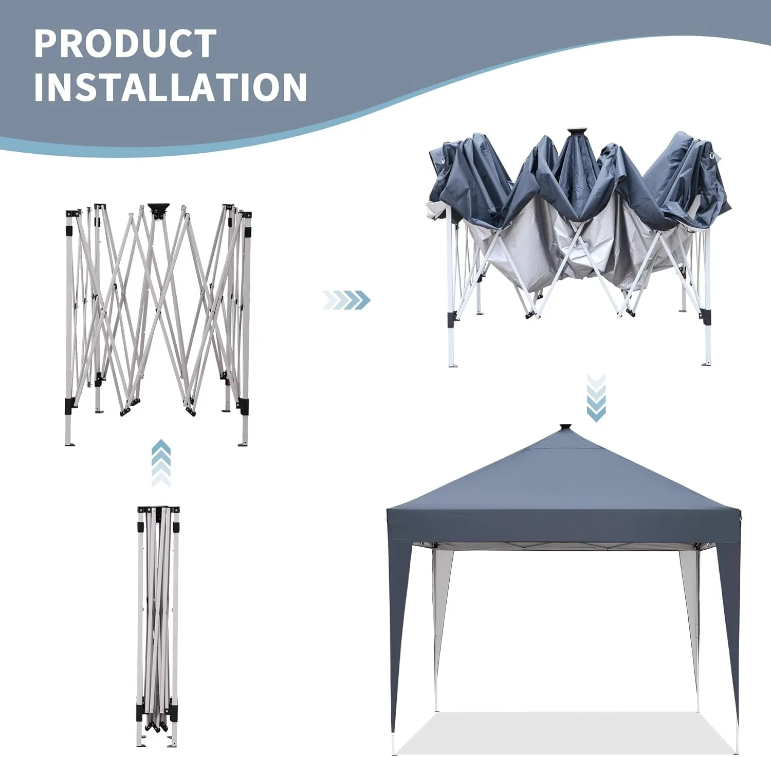 GDY 10ft Instant Lighted Canopy Patio Pop up Gazebo Canopy Tent with Carry Bag and Remote Control, Solar Power and Batteries,Grey.