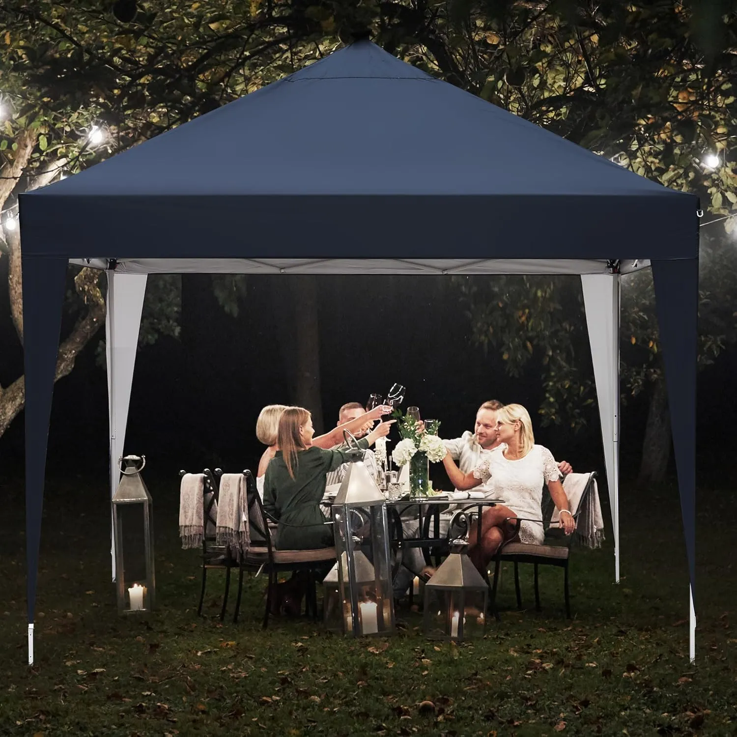 GDY 10ft Instant Lighted Canopy Patio Pop up Gazebo Canopy Tent with Carry Bag and Remote Control, Solar Power and Batteries,Grey.