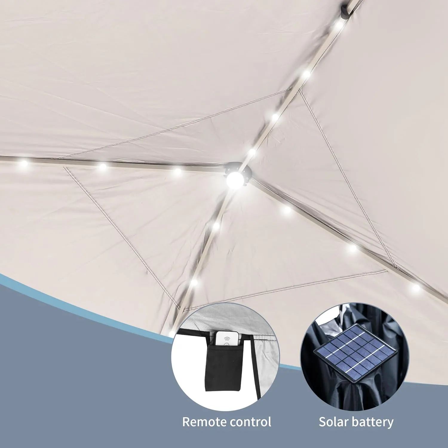 GDY 10ft Instant Lighted Canopy Patio Pop up Gazebo Canopy Tent with Carry Bag and Remote Control, Solar Power and Batteries,Grey.