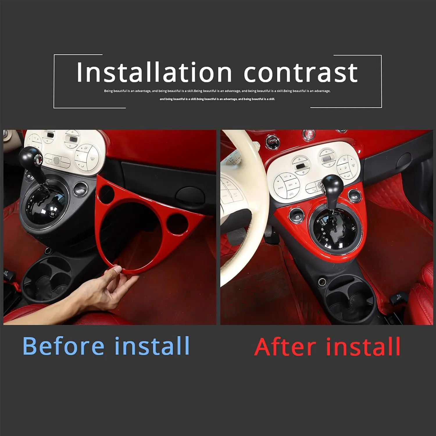 Gear Shift Frame Cover Trim Compatible with Fiat 500 2011-2023 ABS Control Gear Box Shift Panel Edge Frame Cover Sticker Decorative Accessories（Red）