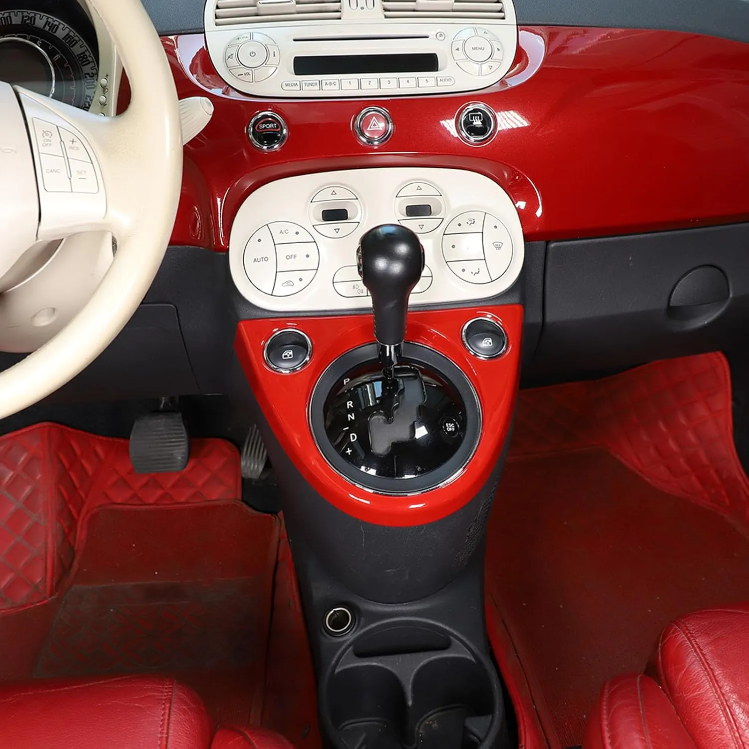 Gear Shift Frame Cover Trim Compatible with Fiat 500 2011-2023 ABS Control Gear Box Shift Panel Edge Frame Cover Sticker Decorative Accessories（Red）
