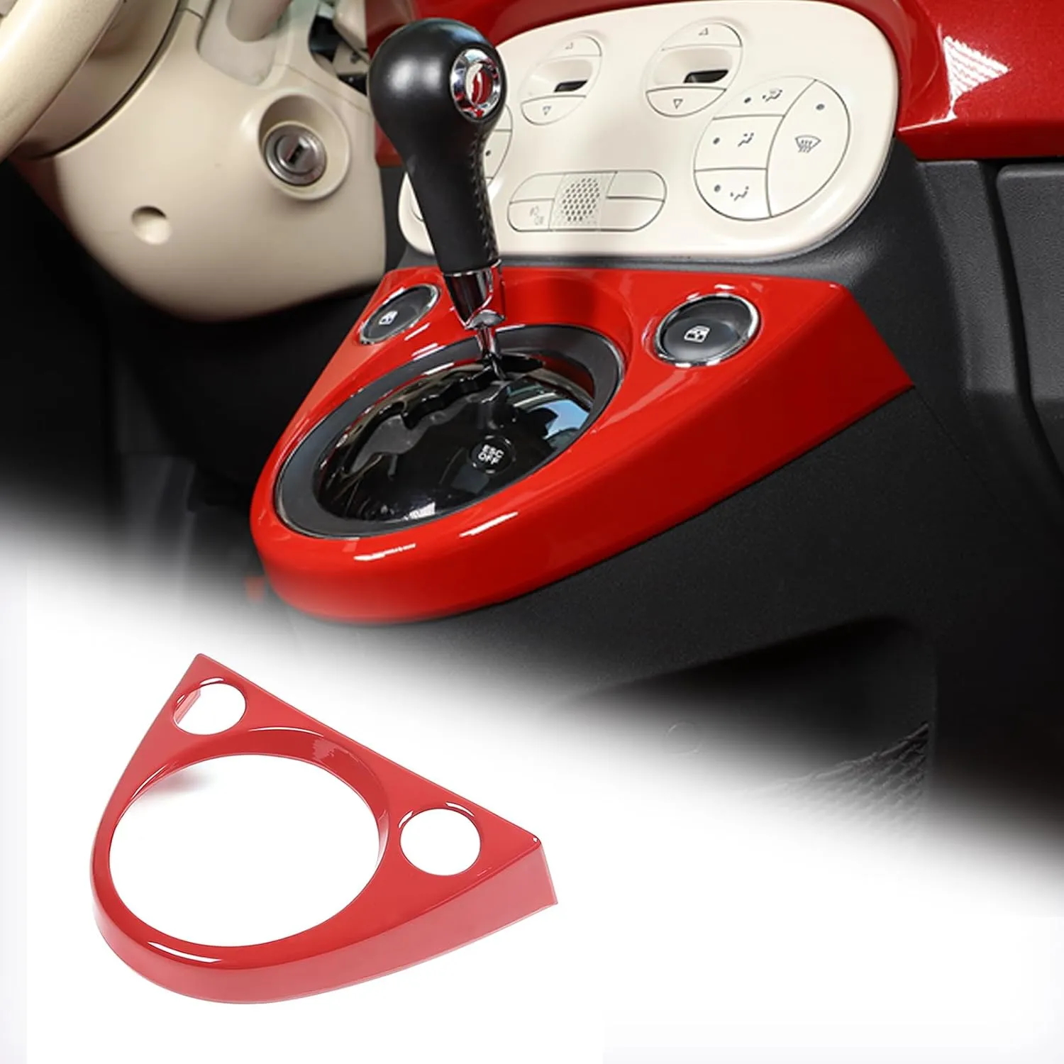 Gear Shift Frame Cover Trim Compatible with Fiat 500 2011-2023 ABS Control Gear Box Shift Panel Edge Frame Cover Sticker Decorative Accessories（Red）