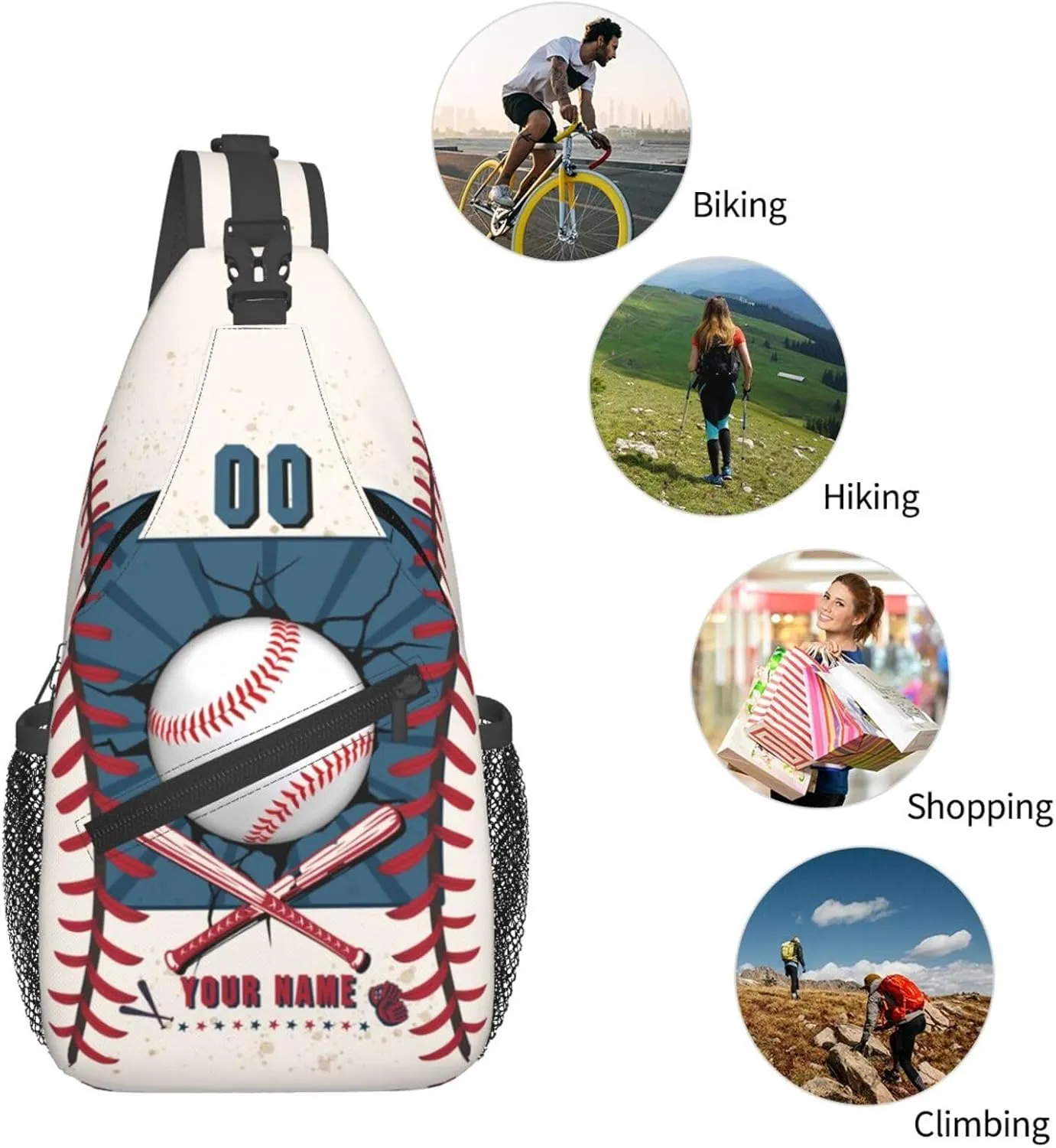 Generic Baseball Print Sling Bag Baseball Print Baseball Print Crossbody Bag Chest Bag Gym Cycling Travel Hiking Daypack For Men Women