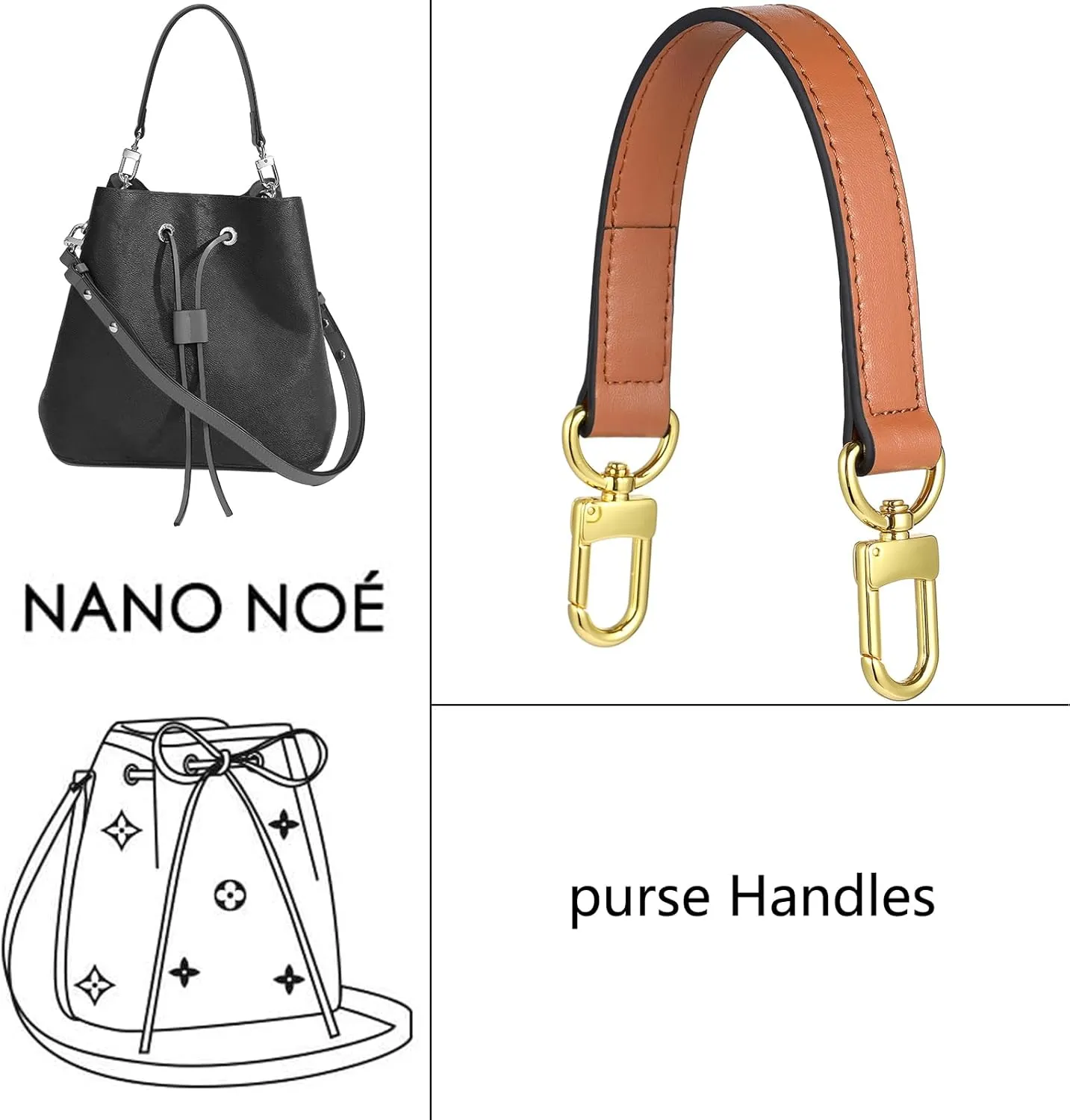 Genuine leather purse Handle compatible with Neonoe for Metis Noe BB NM Beaubourg Hobo