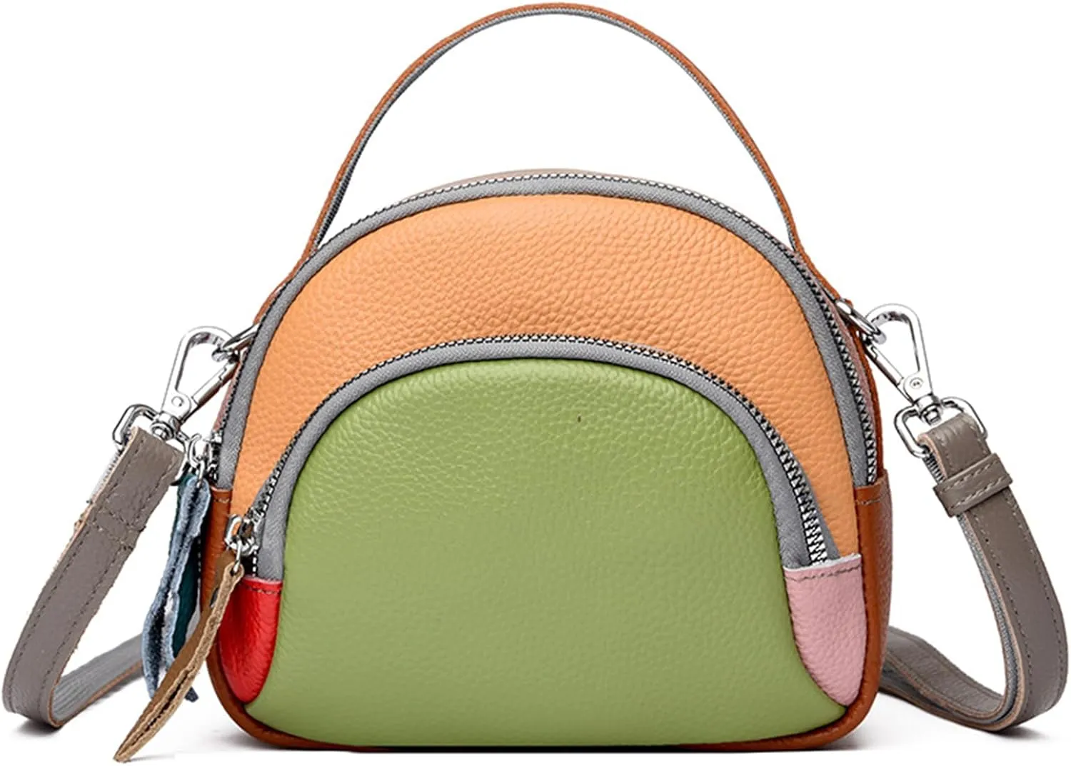 Genuine Leather Shoulder Bags for women,color blocking cowhide crossbody bags,multi layered handbag,Triple Zip Purses