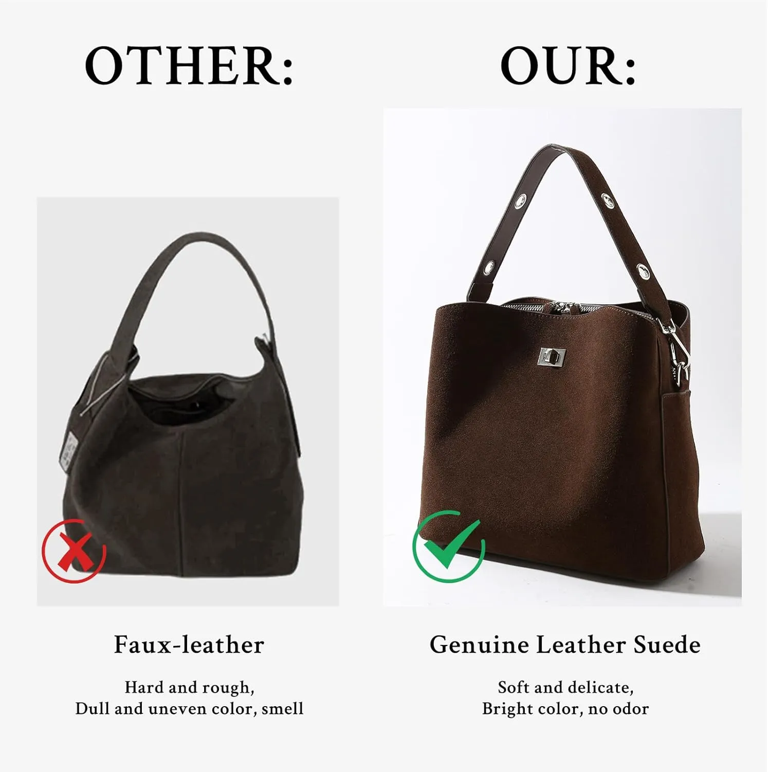 Genuine Leather Suede Bags for Women, Vintage Suede Handbag Purse Suede Hobo Bag Slouchy Bag