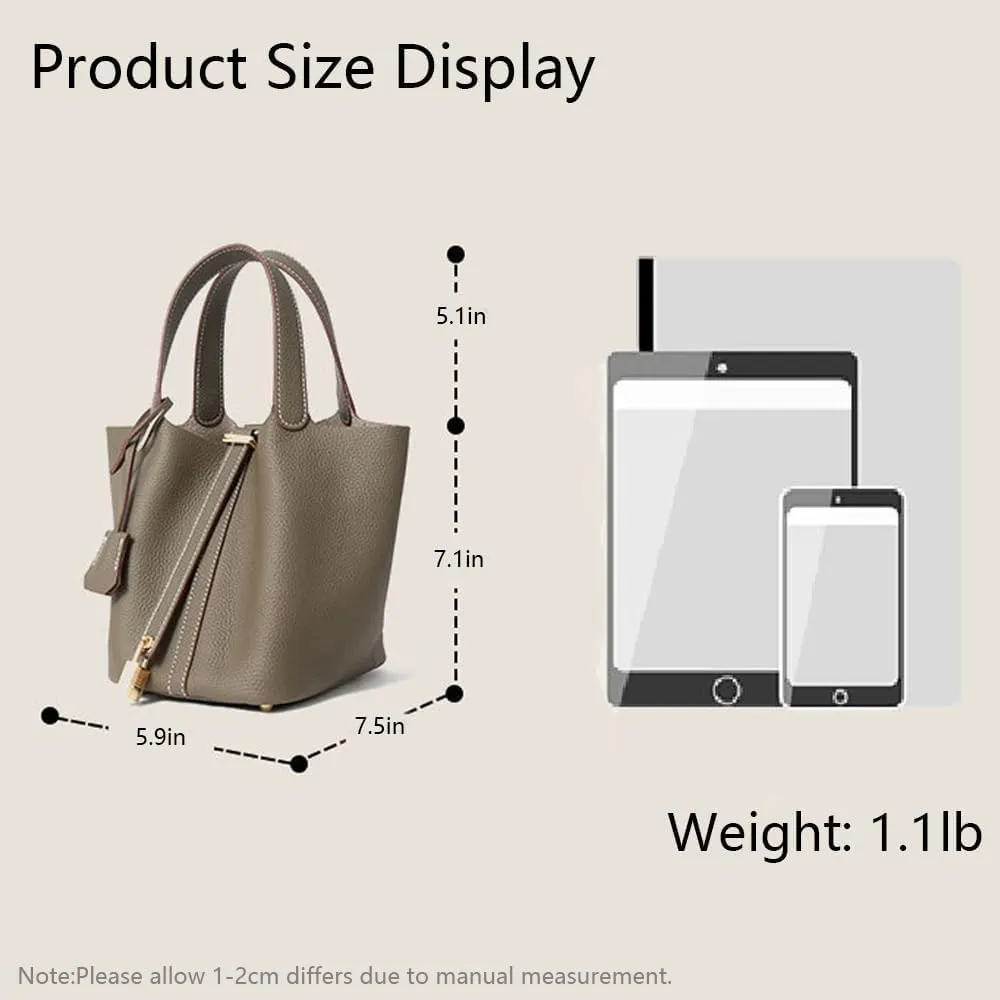 Genuine Leather Women's Bucket Bag Fashionable Lock Closure, Elegant Portable Shoulder Bag for Daily Use fashion Female Bag