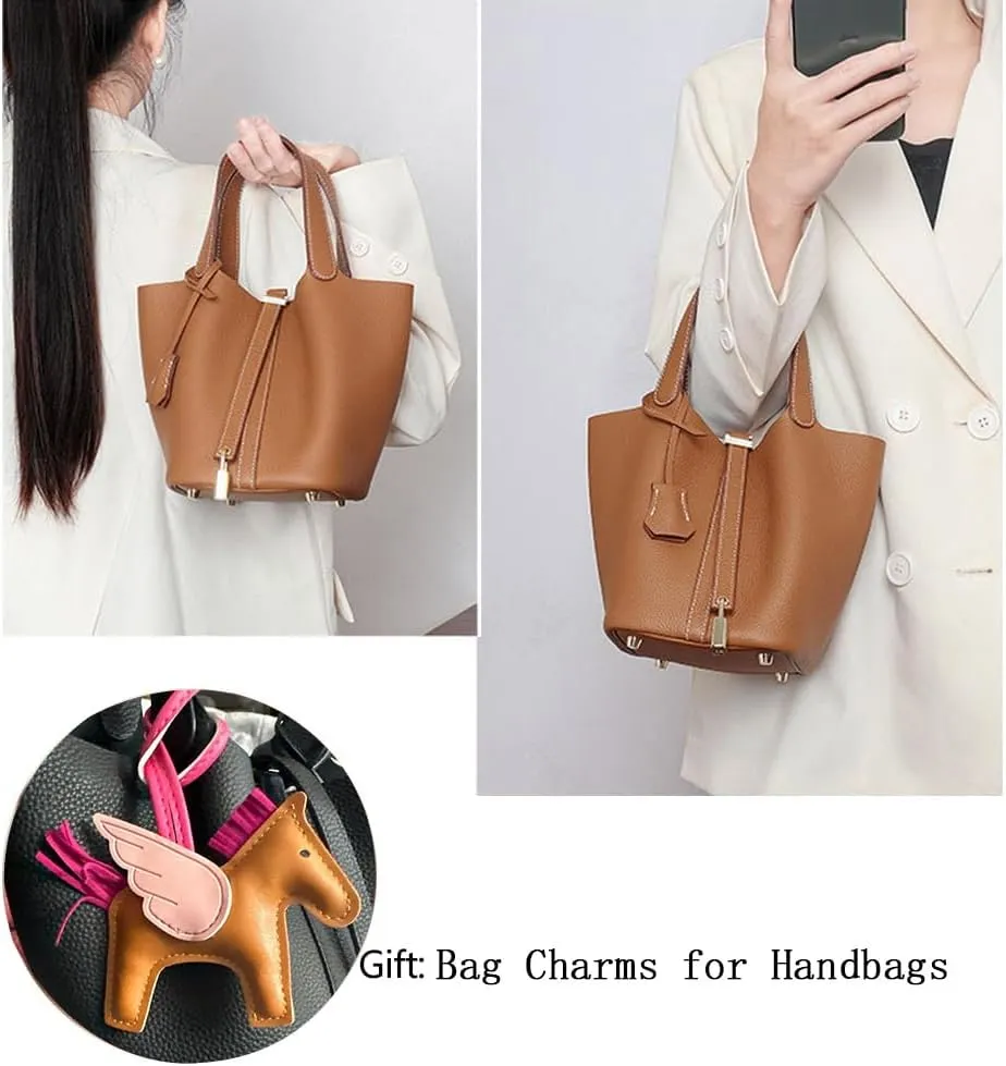 Genuine Leather Women's Bucket Bag Fashionable Lock Closure, Elegant Portable Shoulder Bag for Daily Use fashion Female Bag