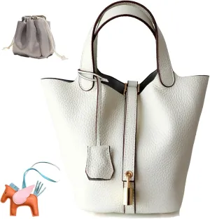 Genuine Leather Women's Bucket Bag Fashionable Lock Closure, Elegant Portable Shoulder Bag for Daily Use fashion Female Bag