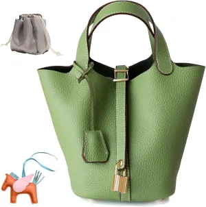 Genuine Leather Women's Bucket Bag Fashionable Lock Closure, Elegant Portable Shoulder Bag for Daily Use fashion Female Bag
