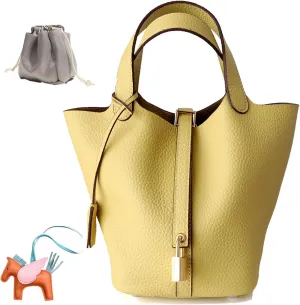 Genuine Leather Women's Bucket Bag Fashionable Lock Closure, Elegant Portable Shoulder Bag for Daily Use fashion Female Bag