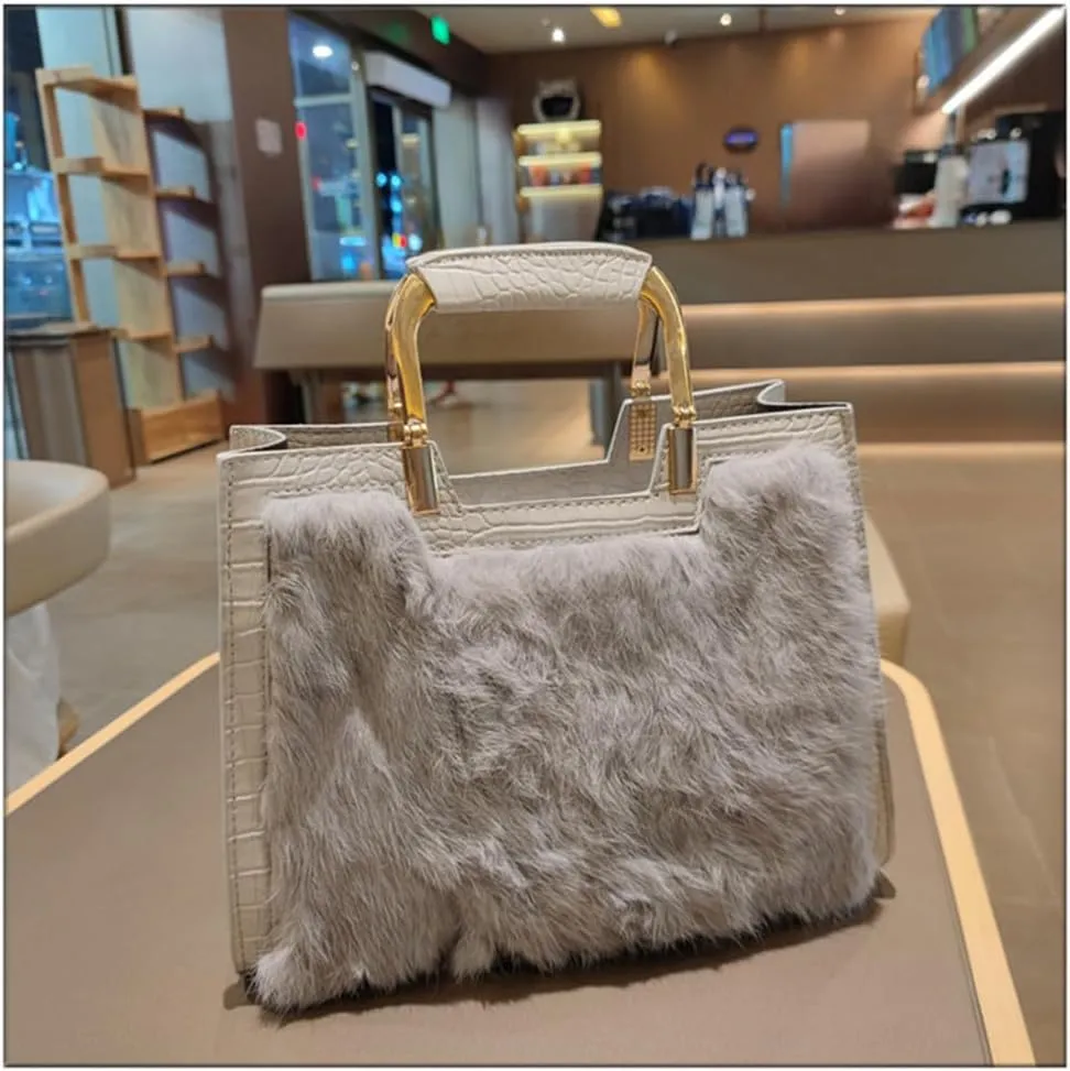 Genuine Leather Women's Top Handle Satchel Crossbody Handbags Fur Shoulder Purses Large Capacity Portable Tote Bags