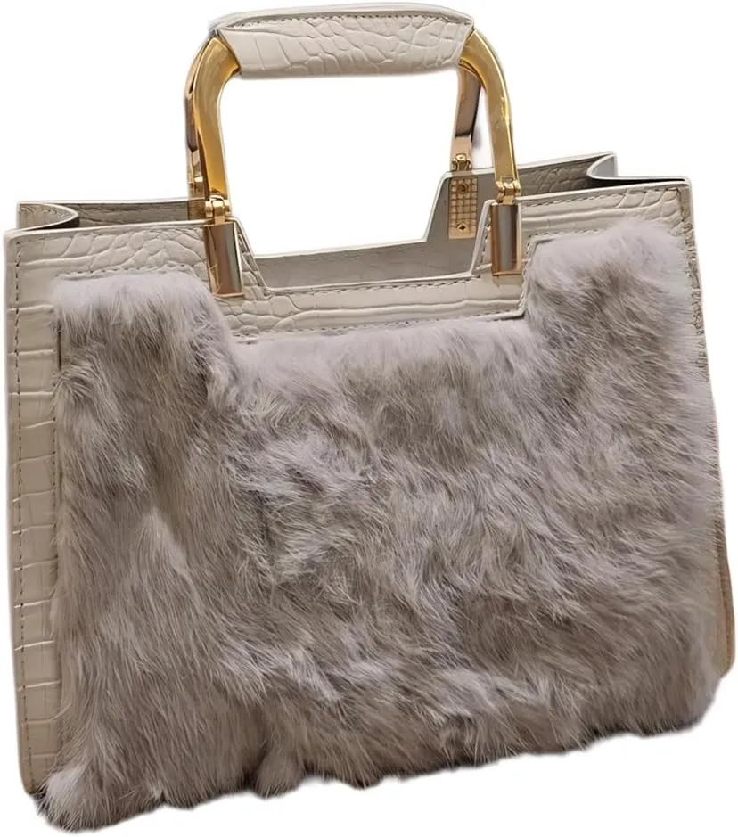 Genuine Leather Women's Top Handle Satchel Crossbody Handbags Fur Shoulder Purses Large Capacity Portable Tote Bags