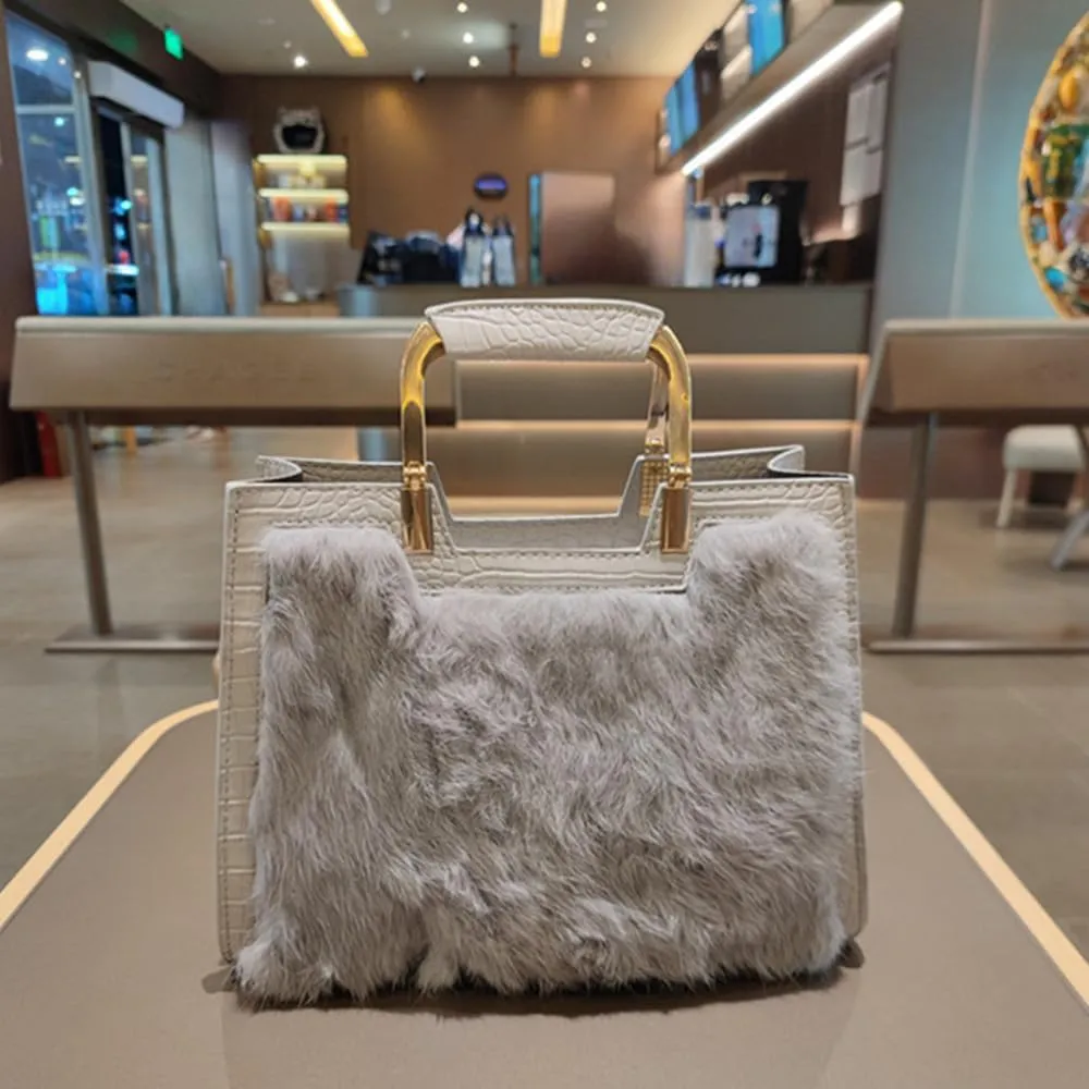 Genuine Leather Women's Top Handle Satchel Crossbody Handbags Fur Shoulder Purses Large Capacity Portable Tote Bags