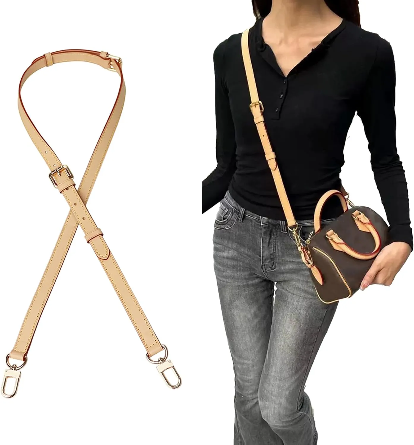 Genuine Vachetta Leather Crossbody Strap Genuine Leather Adjustable Replacement Strap for Shoulder Bag Handbag Purse