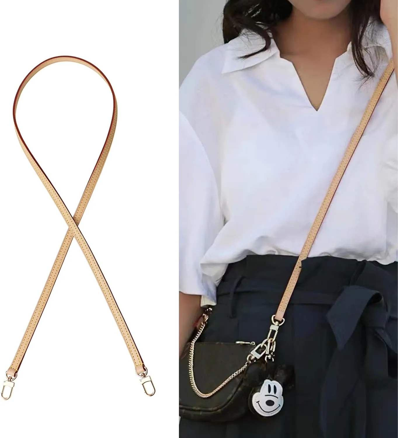 Genuine Vachetta Leather Crossbody Strap Genuine Leather Adjustable Replacement Strap for Shoulder Bag Handbag Purse