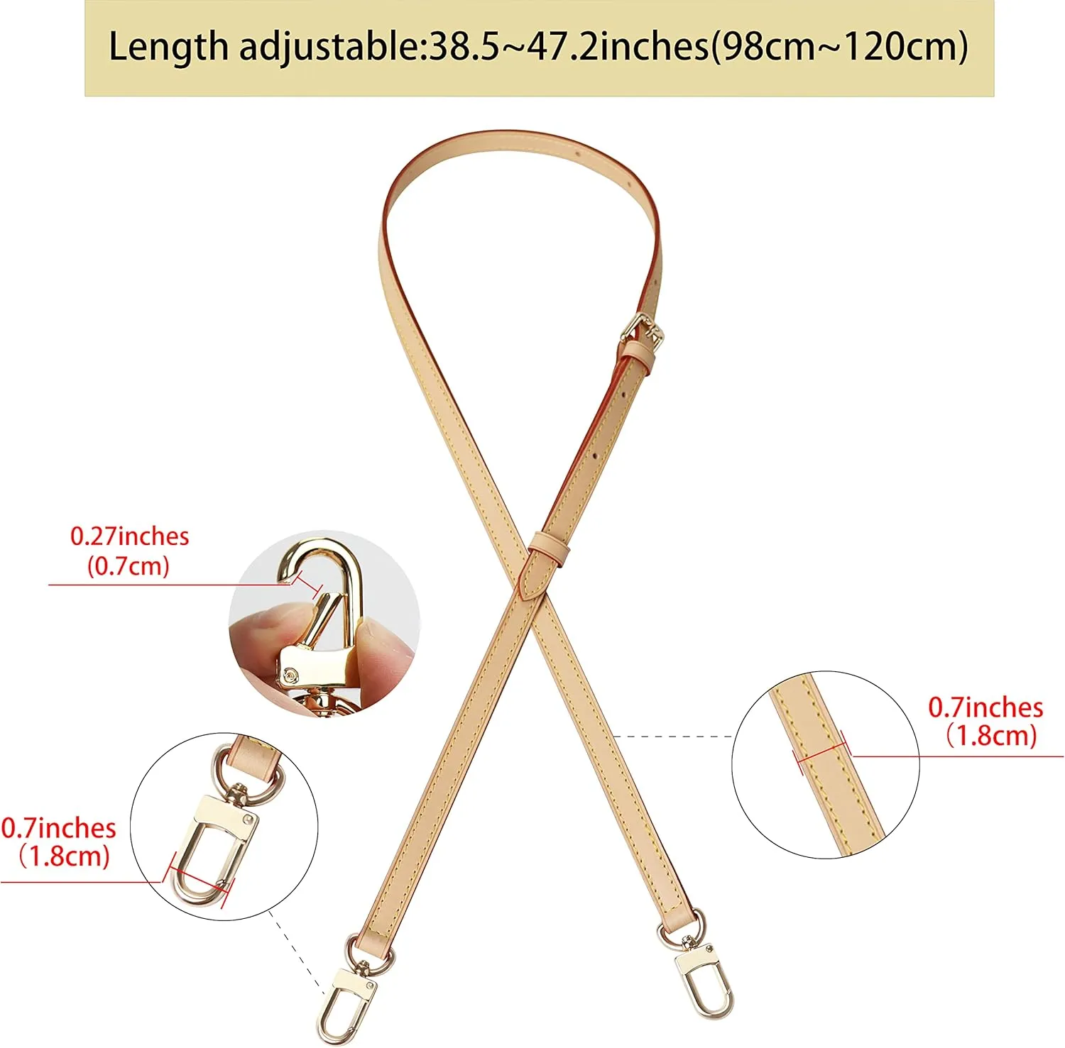 Genuine Vachetta Leather Crossbody Strap Genuine Leather Adjustable Replacement Strap for Shoulder Bag Handbag Purse