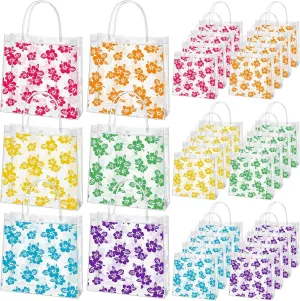 Geyoga 24 Pcs Hawaiian Gift Bags with Handle Luau Party Favors Summer Tropical Clear Gift Bags PVC Tote for Goodie Summer Tropical Aloha Luau Tiki Party Favor, 8 x 8 x 3.15 Inches