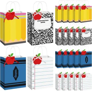 Geyoga 24 Sets Kindergarten Graduation Gift Bags with Apple Tags Back to School Party Pencil Gift Bags Teacher Appreciation Party First Day of School Favors Wrapping 5.9 x 3.15 x 8.27 Inches