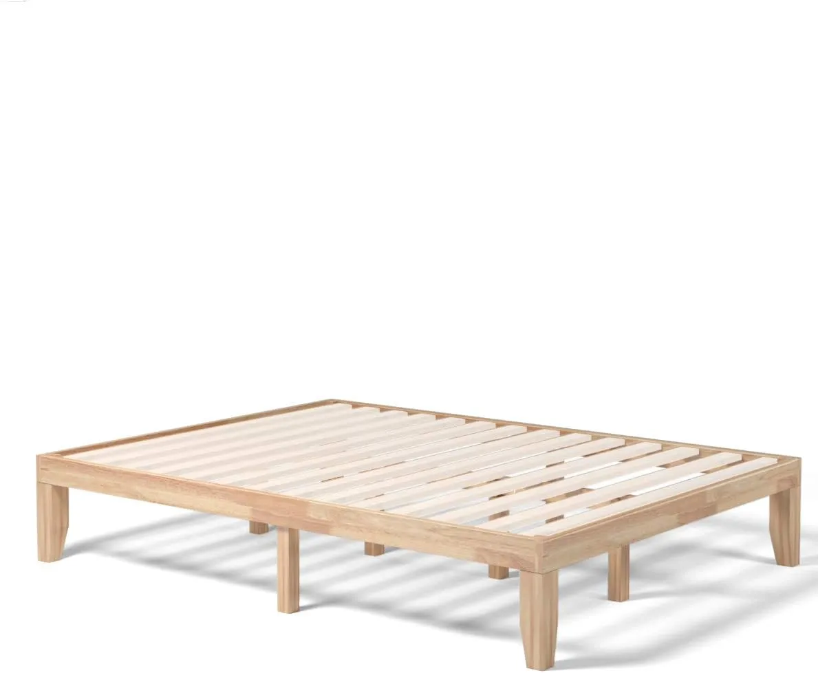 Giantex 14 Inch Queen Wood Platform Bed Frame, Minimalist Mattress Foundation with Solid Rubber Wood, Heavy Duty Wood Slat Support, Without Headboard, Easy Assembly, No Box Spring Needed, Natural