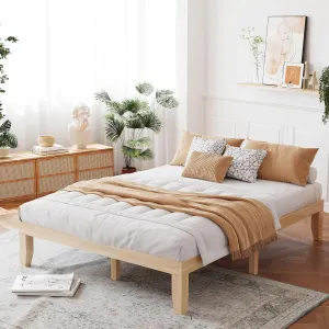 Giantex 14 Inch Queen Wood Platform Bed Frame, Minimalist Mattress Foundation with Solid Rubber Wood, Heavy Duty Wood Slat Support, Without Headboard, Easy Assembly, No Box Spring Needed, Natural