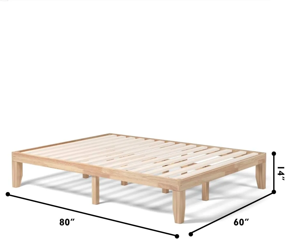Giantex 14 Inch Queen Wood Platform Bed Frame, Minimalist Mattress Foundation with Solid Rubber Wood, Heavy Duty Wood Slat Support, Without Headboard, Easy Assembly, No Box Spring Needed, Natural