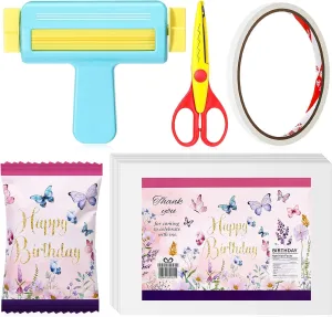 Gilprop Paper Crimper, Pinking Shears, 30 Sheets Butterfly Glossy Thin Inkjet Paper, Double Sided Tape for Crafts Butterfly Birthday Party Supplies for Chip Bag Making