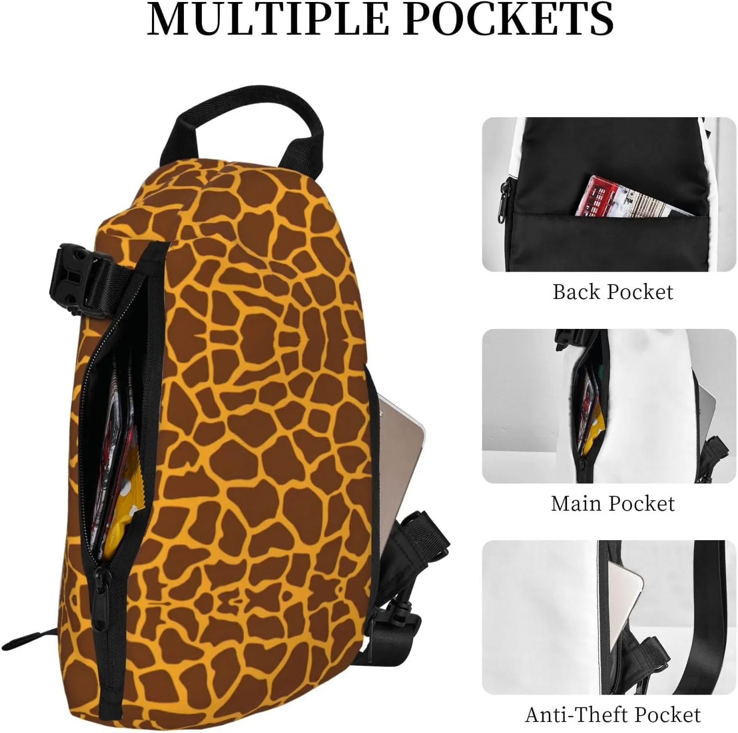Giraffe Print Print Crossbody Backpack Casual Sling Bag Travel Lightweight, Adjustable Cross Bag