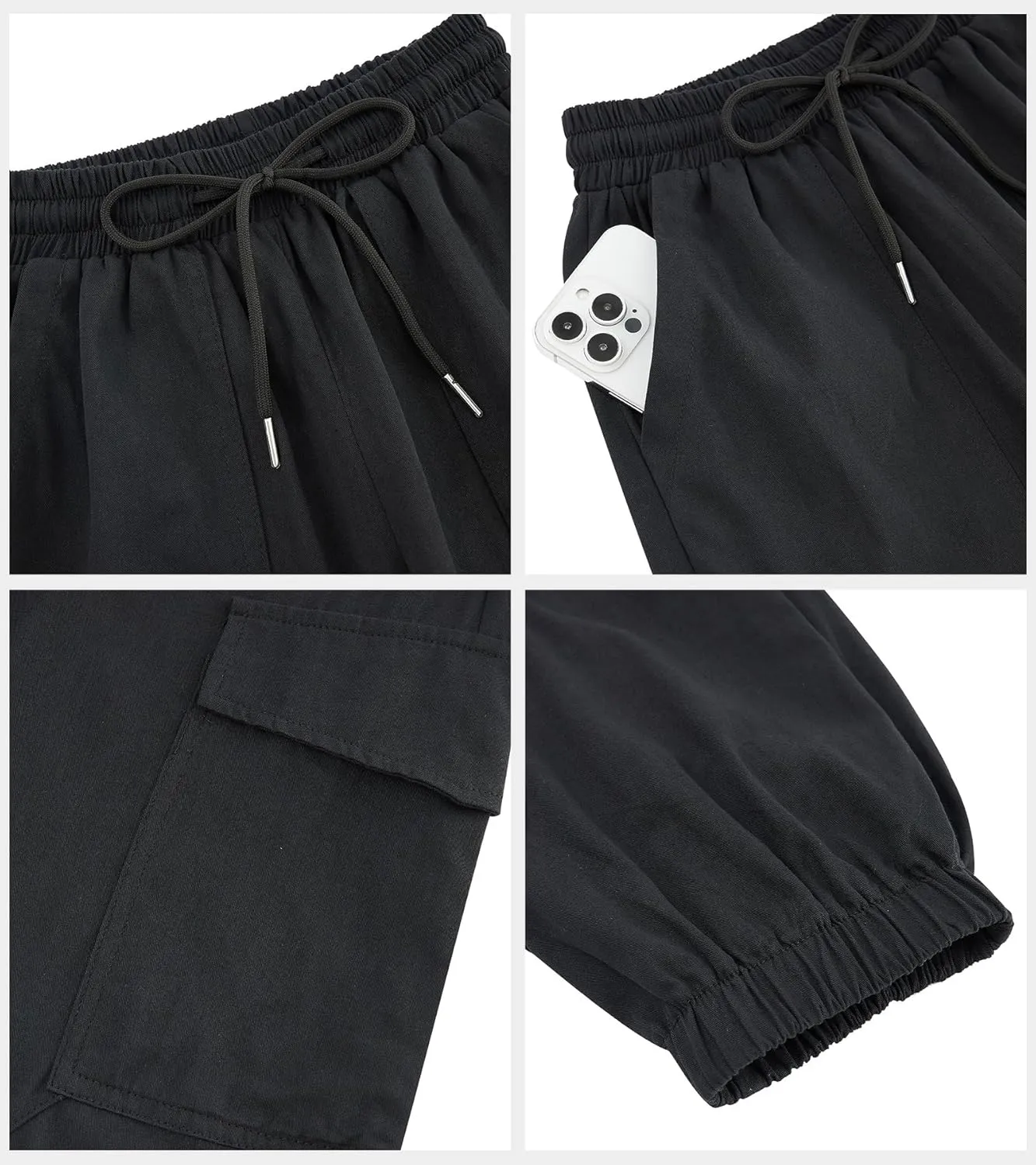 Girls Cargo Pants Baggy Joggers Lightweight Elastic Waist Drawstring with Pockets Casual Travel Hiking Streetwear