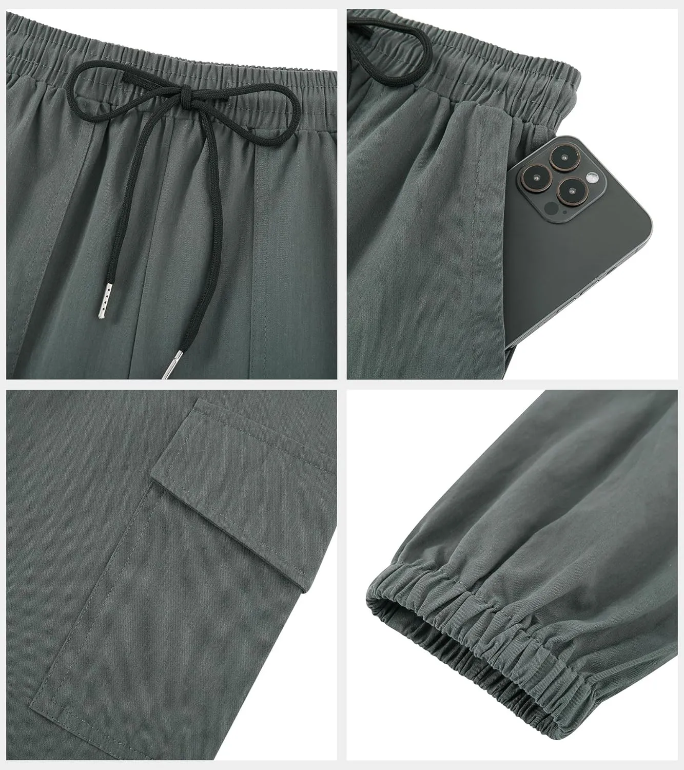 Girls Cargo Pants Baggy Joggers Lightweight Elastic Waist Drawstring with Pockets Casual Travel Hiking Streetwear