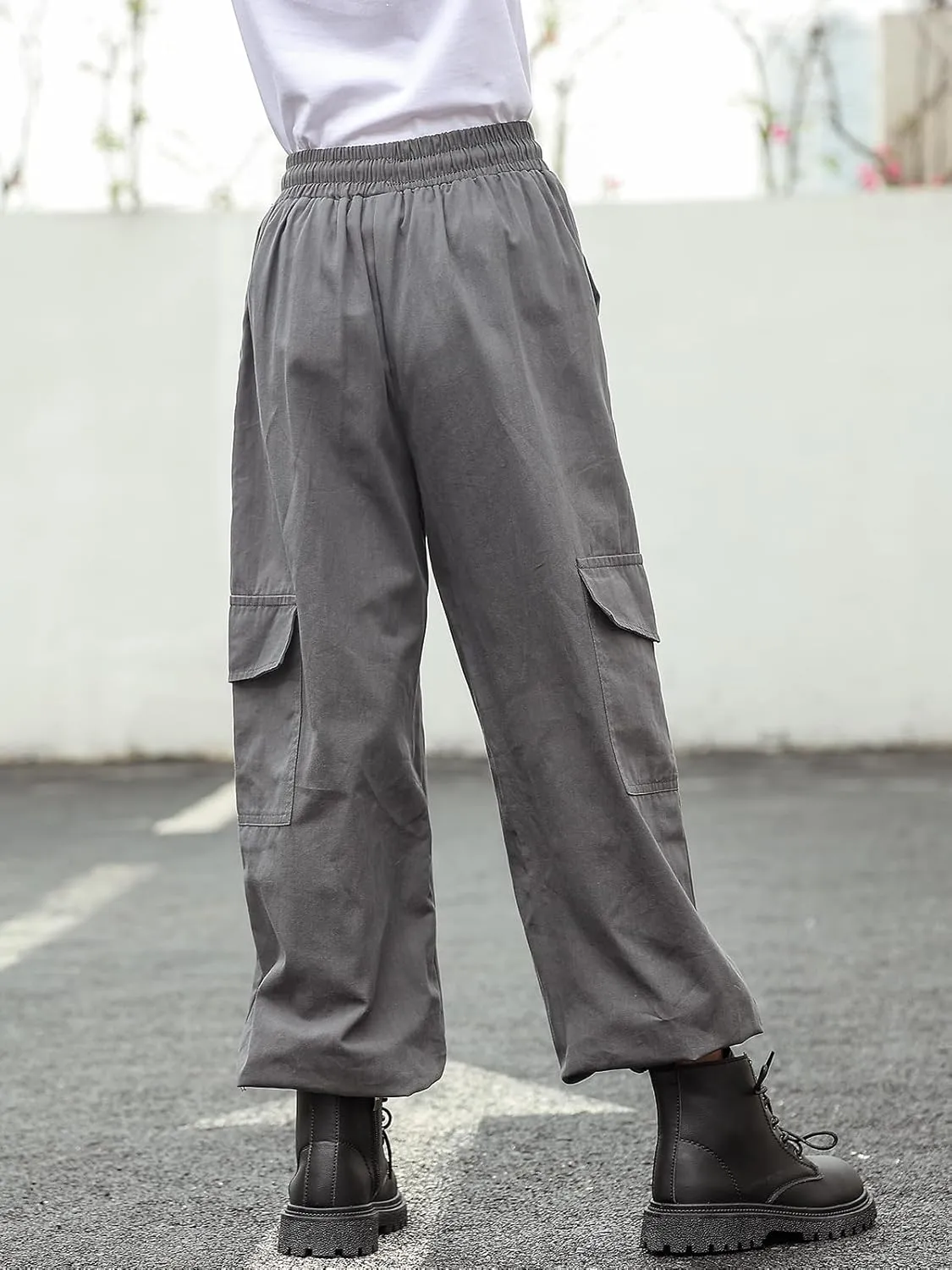 Girls Cargo Pants Baggy Joggers Lightweight Elastic Waist Drawstring with Pockets Casual Travel Hiking Streetwear