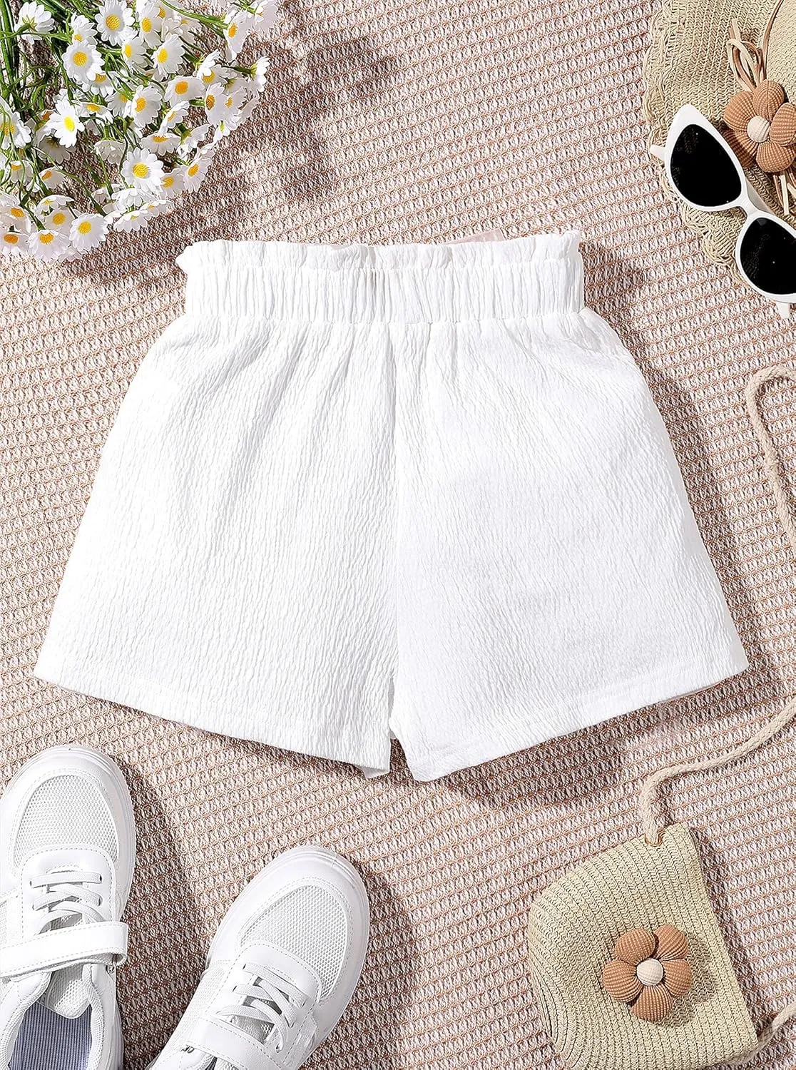 Girls' Casual Ruffled Paperbag Waist Shorts Elastic Summer Wide Leg Shorts