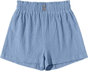 Girls' Casual Ruffled Paperbag Waist Shorts Elastic Summer Wide Leg Shorts