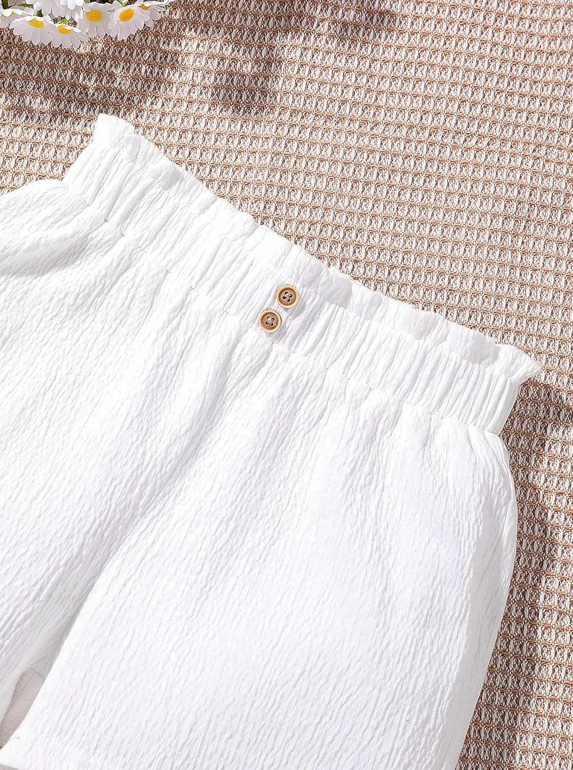 Girls' Casual Ruffled Paperbag Waist Shorts Elastic Summer Wide Leg Shorts